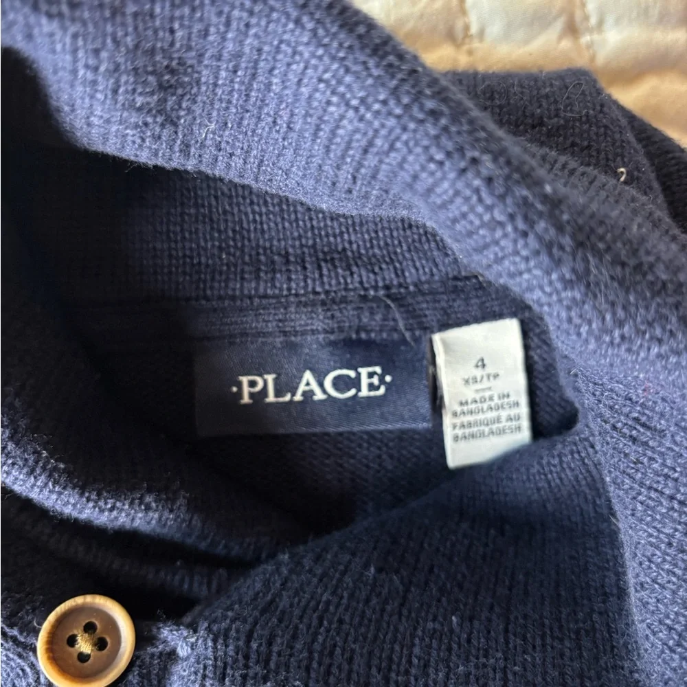 The Children’s Place Boys Navy Blue Fair Isle Shawl Collar Sweater Size 4‎